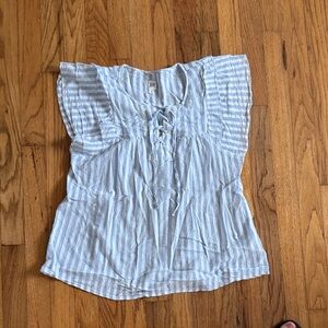 GAP Blue Striped Blouse with Flutter Sleeves